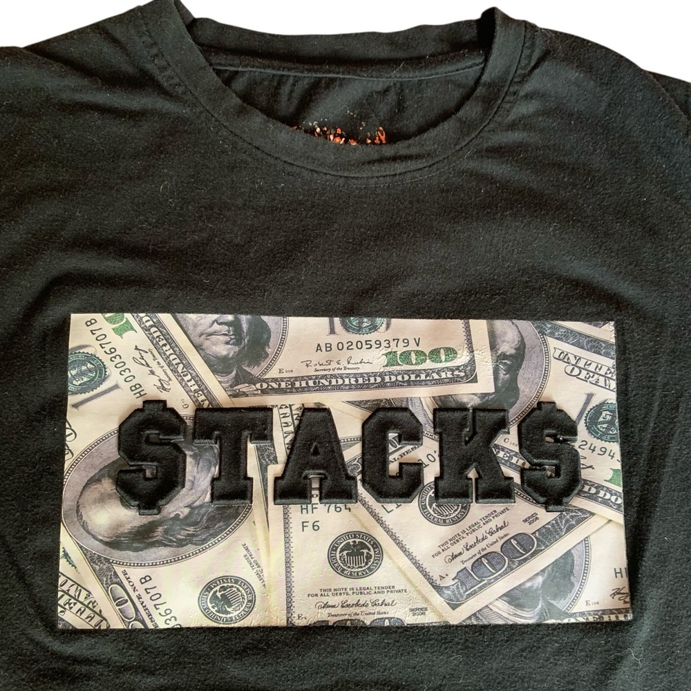 BROOKLYN STANDARD STACKS Vinyl   Money Graphic Mens SS Tee Shirt Size Large